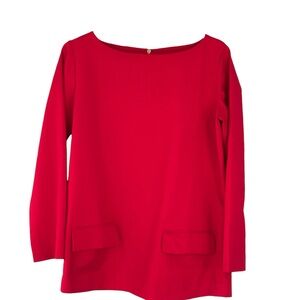 Roberta Freymann Red Tunic Blouse Long Sleeve Minimalist Elegant Top
